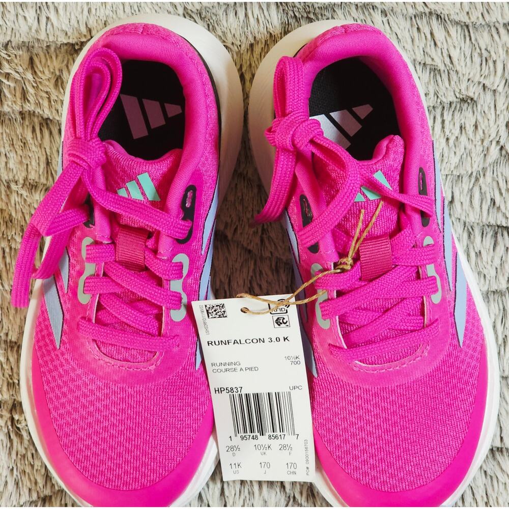 NWOB Adidas Runfalcon 3.0 K Kids Running Shoes Fuchsia Pink Blue - Size 11K - Picture 6 of 8